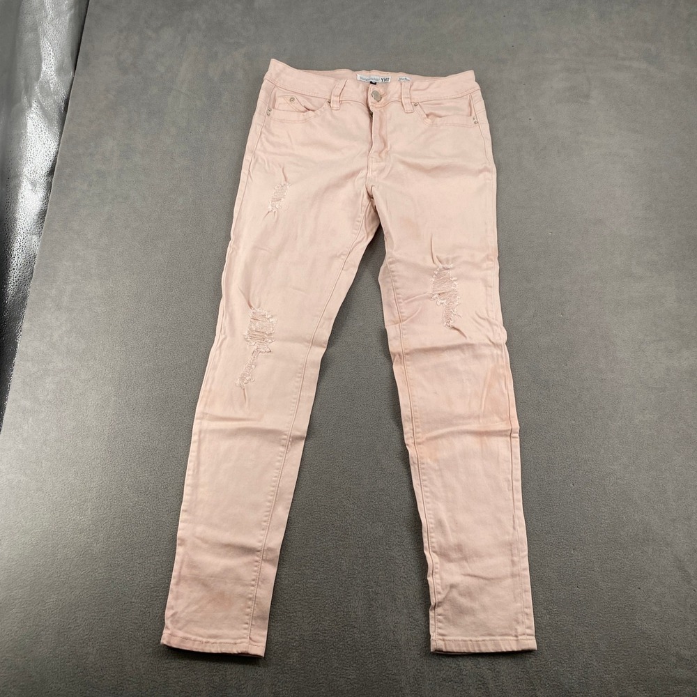 YMI WannaBettaButt Skinny Jeans Blush Pink Distressed Ripped Denim Womens Size 7